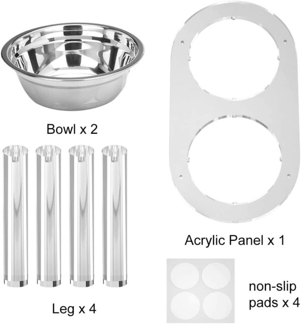 Elevated Acrylic Pet Feeder Stand With 2 Stainless Steel Cat and Dog Bowls - Image 4