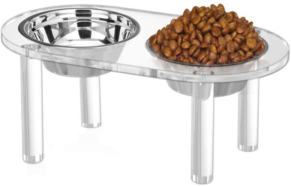 Elevated Acrylic Pet Feeder Stand With 2 Stainless Steel Cat and Dog Bowls - Image 3