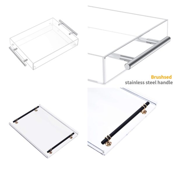 Factory Custom Clear Acrylic Serving Tray With Gold Metal Handles