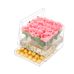Custom Decorative Acrylic Gift Box Clear Flower Box with Drawer