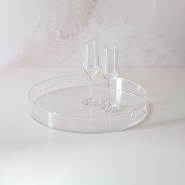 Printed Acrylic Round Tray Clear Coffee Tea Serving with Handles Decorative Food Storage Tray - Image 3