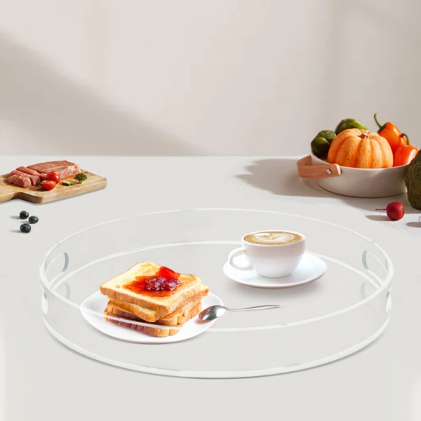 Printed Acrylic Round Tray Clear Coffee Tea Serving with Handles Decorative Food Storage Tray - Image 4